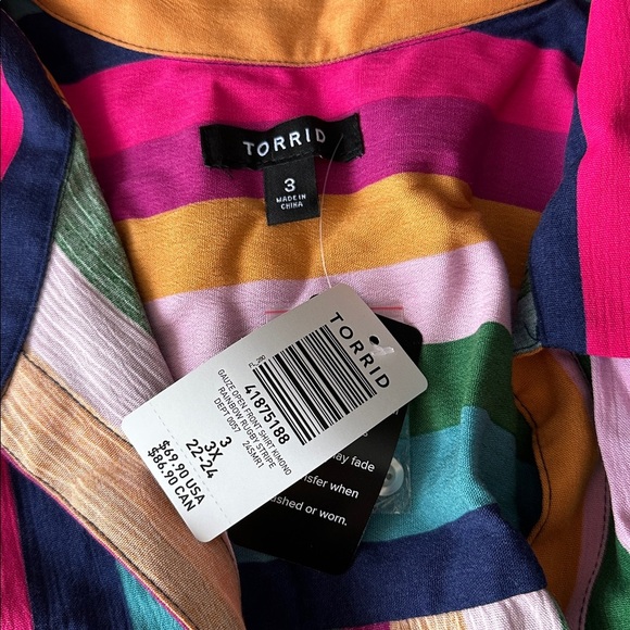 NWT Torrid Oversized Kimono Gauze Shirt Rainbow Rugby Stripe 3X - Picture 5 of 5